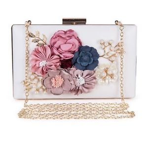 Women white clutch crossbody evening bag purse